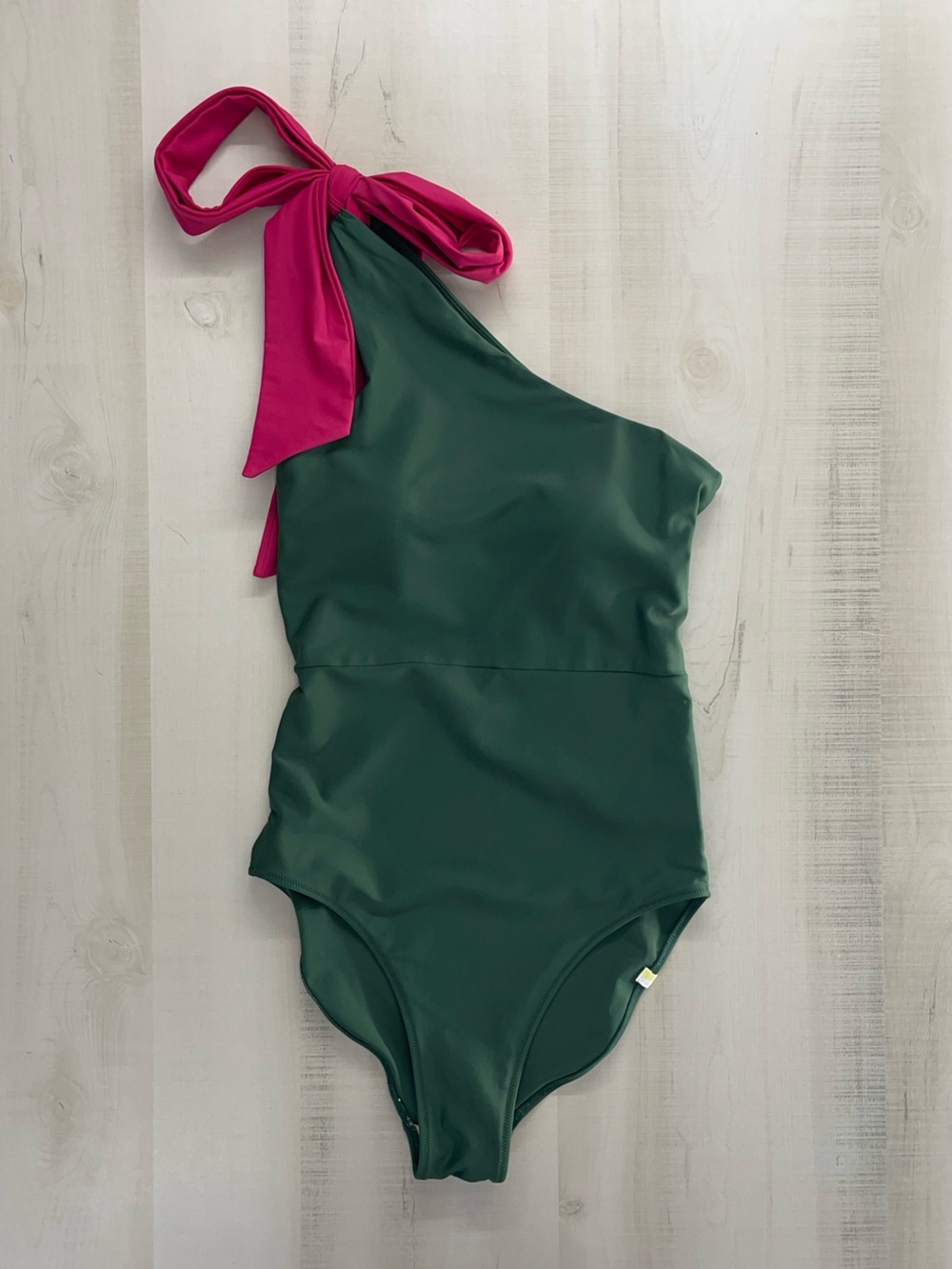 SUMMERSALT sidestroke green pink one shoulder bow swimsuit swim vacation 2